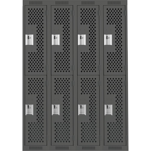 Clean Line Lockers, 2 -tier, Bank of 4, 48" x 12" x 72", Steel, Charcoal, Rivet (Assembled), Perforated Nia-Chem Ltd.