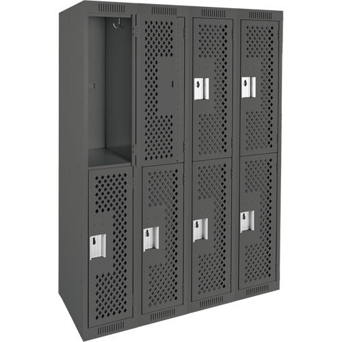 Clean Line Lockers, 2 -tier, Bank of 4, 48" x 12" x 72", Steel, Charcoal, Rivet (Assembled), Perforated Nia-Chem Ltd.