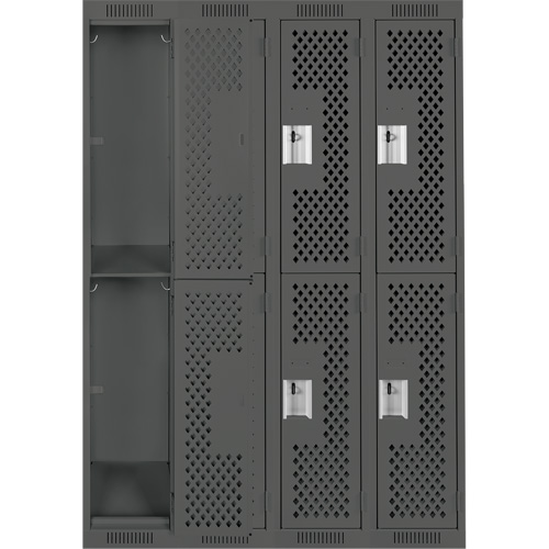 Clean Line Lockers, 2 -tier, Bank of 4, 48" x 12" x 72", Steel, Charcoal, Rivet (Assembled), Perforated Nia-Chem Ltd.