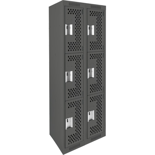 Clean Line Lockers, 3 -tier, Bank of 2, 24" x 12" x 72", Steel, Charcoal, Rivet (Assembled), Perforated Nia-Chem Ltd.