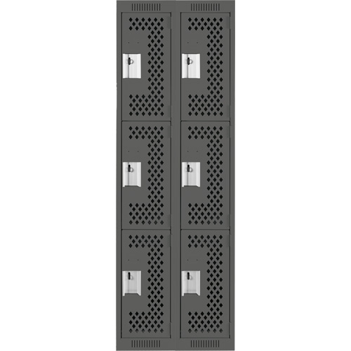 Clean Line Lockers, 3 -tier, Bank of 2, 24" x 12" x 72", Steel, Charcoal, Rivet (Assembled), Perforated Nia-Chem Ltd.