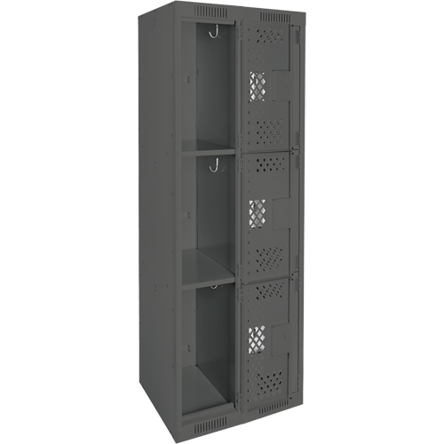 Clean Line Lockers, 3 -tier, Bank of 2, 24" x 12" x 72", Steel, Charcoal, Rivet (Assembled), Perforated Nia-Chem Ltd.