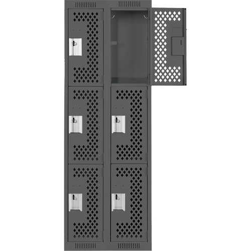 Clean Line Lockers, 3 -tier, Bank of 2, 24" x 12" x 72", Steel, Charcoal, Rivet (Assembled), Perforated Nia-Chem Ltd.