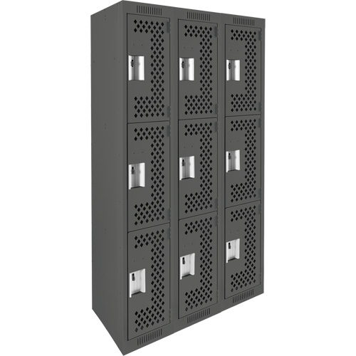 Casiers Clean Line, 3 niveaux, Bloc de 3, 36" x 12" x 72", Acier, Charbon, Rivet (assembl&eacute;), Perfor&eacute; Nia-Chem Ltd.