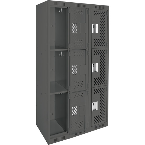 Casiers Clean Line, 3 niveaux, Bloc de 3, 36" x 12" x 72", Acier, Charbon, Rivet (assembl&eacute;), Perfor&eacute; Nia-Chem Ltd.