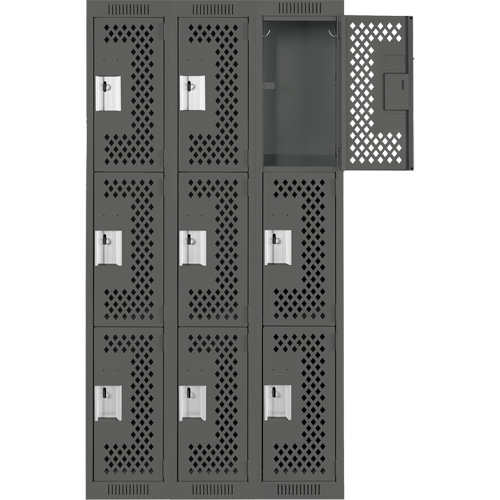 Casiers Clean Line, 3 niveaux, Bloc de 3, 36" x 12" x 72", Acier, Charbon, Rivet (assembl&eacute;), Perfor&eacute; Nia-Chem Ltd.