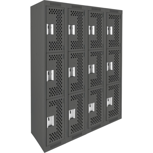 Casiers Clean Line, 3 niveaux, Bloc de 4, 48" x 12" x 72", Acier, Charbon, Rivet (assembl&eacute;), Perfor&eacute; Nia-Chem Ltd.