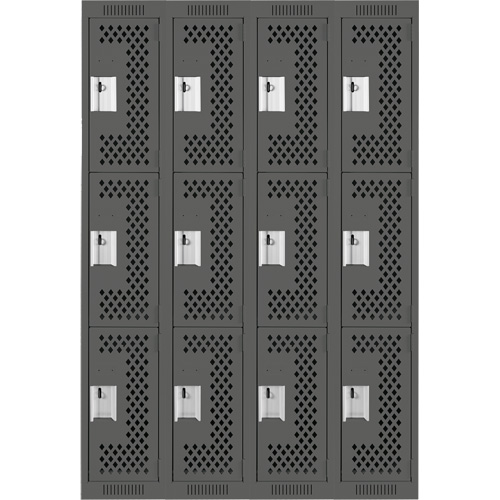Casiers Clean Line, 3 niveaux, Bloc de 4, 48" x 12" x 72", Acier, Charbon, Rivet (assembl&eacute;), Perfor&eacute; Nia-Chem Ltd.