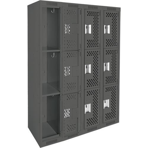 Casiers Clean Line, 3 niveaux, Bloc de 4, 48" x 12" x 72", Acier, Charbon, Rivet (assembl&eacute;), Perfor&eacute; Nia-Chem Ltd.