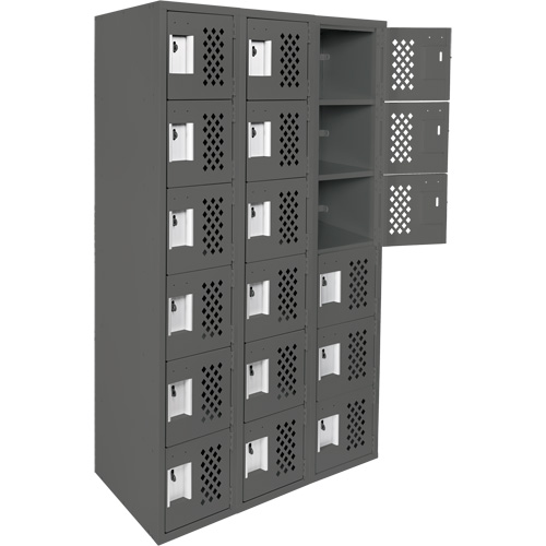 Assembled Lockerettes Clean Line Perforated Economy Lockers, 6 -tier, Bank of 3, 18" x 72" x 12", Steel Nia-Chem Ltd.