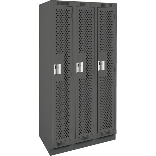 Clean Line Lockers, Bank of 3, 36" x 15" x 76", Steel, Charcoal, Rivet (Assembled), Perforated Nia-Chem Ltd.