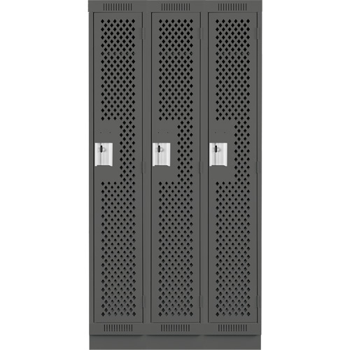 Clean Line Lockers, Bank of 3, 36" x 15" x 76", Steel, Charcoal, Rivet (Assembled), Perforated Nia-Chem Ltd.