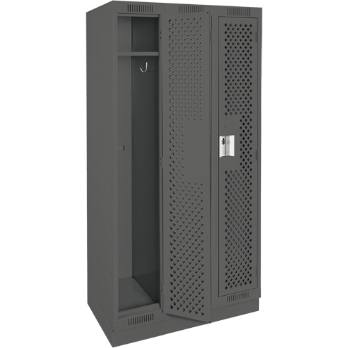 Clean Line Lockers, Bank of 3, 36" x 15" x 76", Steel, Charcoal, Rivet (Assembled), Perforated Nia-Chem Ltd.