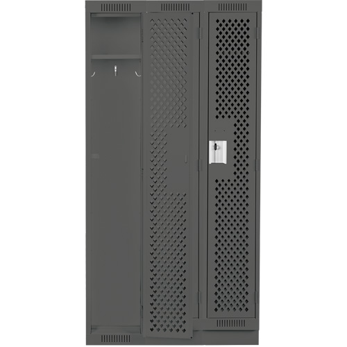 Clean Line Lockers, Bank of 3, 36" x 15" x 76", Steel, Charcoal, Rivet (Assembled), Perforated Nia-Chem Ltd.