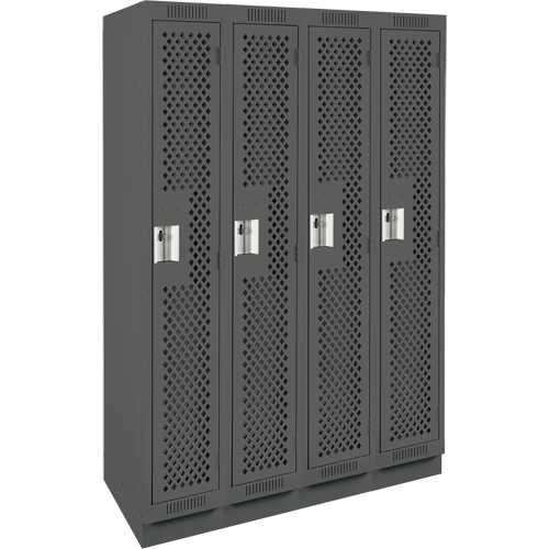 Clean Line Lockers, Bank of 4, 48" x 15" x 76", Steel, Charcoal, Rivet (Assembled), Perforated Nia-Chem Ltd.