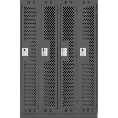 Clean Line Lockers, Bank of 4, 48" x 15" x 76", Steel, Charcoal, Rivet (Assembled), Perforated Nia-Chem Ltd.