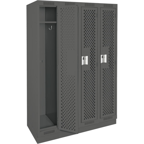 Clean Line Lockers, Bank of 4, 48" x 15" x 76", Steel, Charcoal, Rivet (Assembled), Perforated Nia-Chem Ltd.