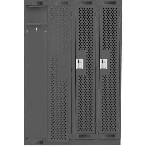 Clean Line Lockers, Bank of 4, 48" x 15" x 76", Steel, Charcoal, Rivet (Assembled), Perforated Nia-Chem Ltd.