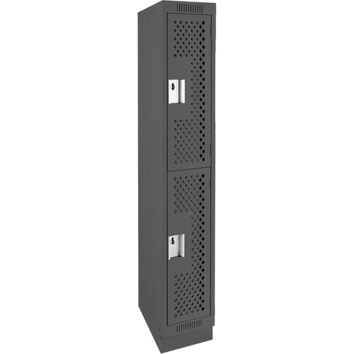 Clean Line Lockers, 2 -tier, 12" x 15" x 76", Steel, Charcoal, Rivet (Assembled), Perforated Nia-Chem Ltd.
