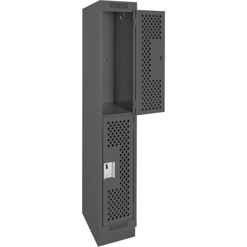 Clean Line Lockers, 2 -tier, 12" x 15" x 76", Steel, Charcoal, Rivet (Assembled), Perforated Nia-Chem Ltd.