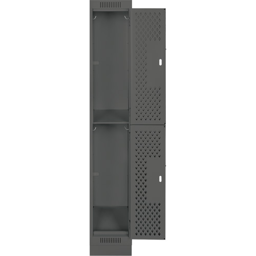 Clean Line Lockers, 2 -tier, 12" x 15" x 76", Steel, Charcoal, Rivet (Assembled), Perforated Nia-Chem Ltd.
