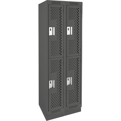 Clean Line Lockers, 2 -tier, Bank of 2, 24" x 15" x 76", Steel, Charcoal, Rivet (Assembled), Perforated Nia-Chem Ltd.