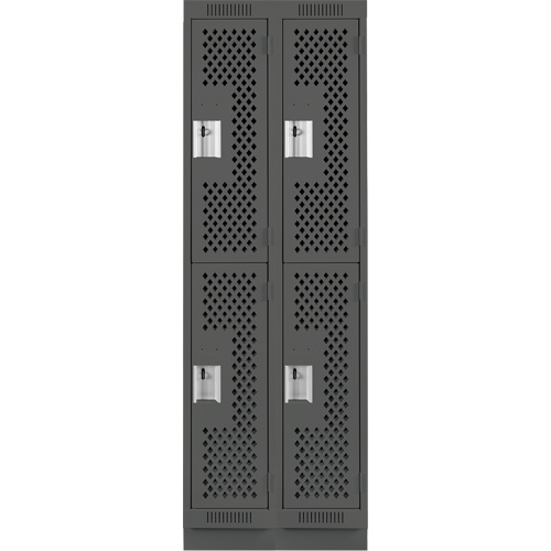 Clean Line Lockers, 2 -tier, Bank of 2, 24" x 15" x 76", Steel, Charcoal, Rivet (Assembled), Perforated Nia-Chem Ltd.