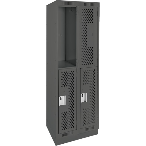 Clean Line Lockers, 2 -tier, Bank of 2, 24" x 15" x 76", Steel, Charcoal, Rivet (Assembled), Perforated Nia-Chem Ltd.