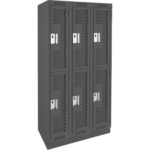 Clean Line Lockers, 2 -tier, Bank of 3, 36" x 15" x 76", Steel, Charcoal, Rivet (Assembled), Perforated Nia-Chem Ltd.