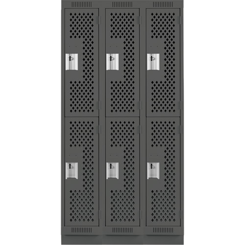 Clean Line Lockers, 2 -tier, Bank of 3, 36" x 15" x 76", Steel, Charcoal, Rivet (Assembled), Perforated Nia-Chem Ltd.