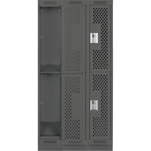 Clean Line Lockers, 2 -tier, Bank of 3, 36" x 15" x 76", Steel, Charcoal, Rivet (Assembled), Perforated Nia-Chem Ltd.