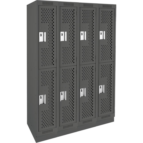 Clean Line Lockers, 2 -tier, Bank of 4, 48" x 15" x 76", Steel, Charcoal, Rivet (Assembled), Perforated Nia-Chem Ltd.