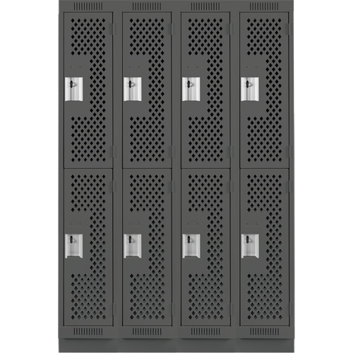 Clean Line Lockers, 2 -tier, Bank of 4, 48" x 15" x 76", Steel, Charcoal, Rivet (Assembled), Perforated Nia-Chem Ltd.