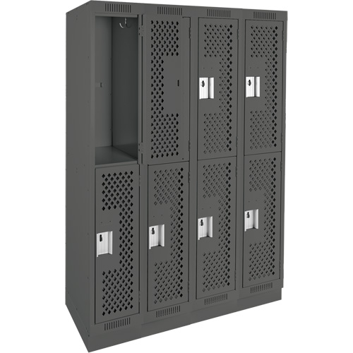 Clean Line Lockers, 2 -tier, Bank of 4, 48" x 15" x 76", Steel, Charcoal, Rivet (Assembled), Perforated Nia-Chem Ltd.