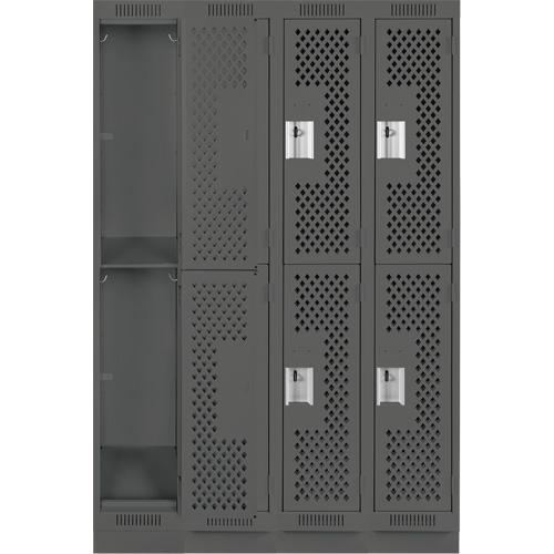 Clean Line Lockers, 2 -tier, Bank of 4, 48" x 15" x 76", Steel, Charcoal, Rivet (Assembled), Perforated Nia-Chem Ltd.