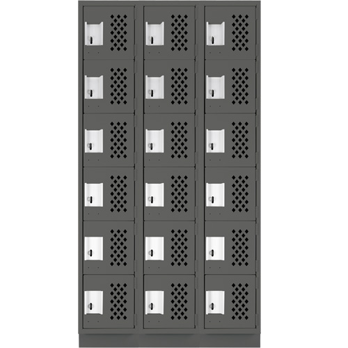 Assembled Lockerettes Clean Line Perforated Economy Lockers, 6 -tier, Bank of 3, 18" x 72" x 12", Steel Nia-Chem Ltd.