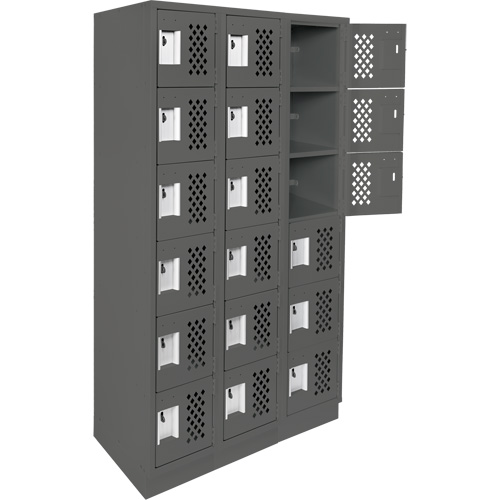 Assembled Lockerettes Clean Line Perforated Economy Lockers, 6 -tier, Bank of 3, 18" x 72" x 12", Steel Nia-Chem Ltd.