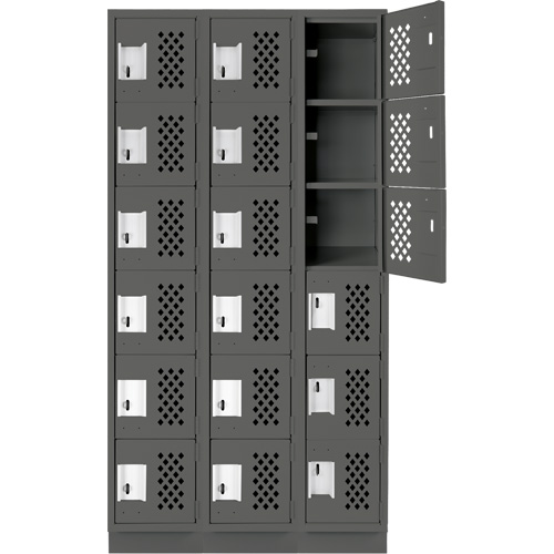 Assembled Lockerettes Clean Line Perforated Economy Lockers, 6 -tier, Bank of 3, 18" x 72" x 12", Steel Nia-Chem Ltd.