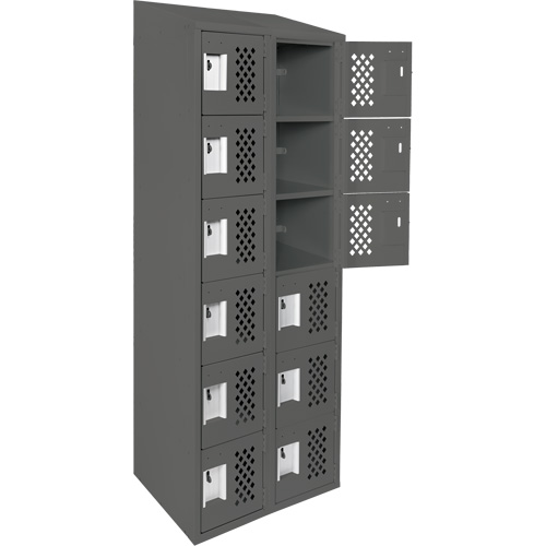 Assembled Lockerettes Clean Line Perforated Economy Lockers, 6 -tier, Bank of 2, 18" x 72" x 12", Steel Nia-Chem Ltd.