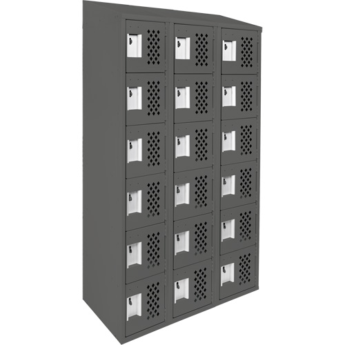 Assembled Lockerettes Clean Line Perforated Economy Lockers, 6 -tier, Bank of 3, 18" x 72" x 12", Steel Nia-Chem Ltd.