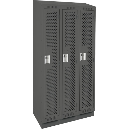 Clean Line Lockers, Bank of 3, 36" x 15" x 82", Steel, Charcoal, Rivet (Assembled), Perforated Nia-Chem Ltd.