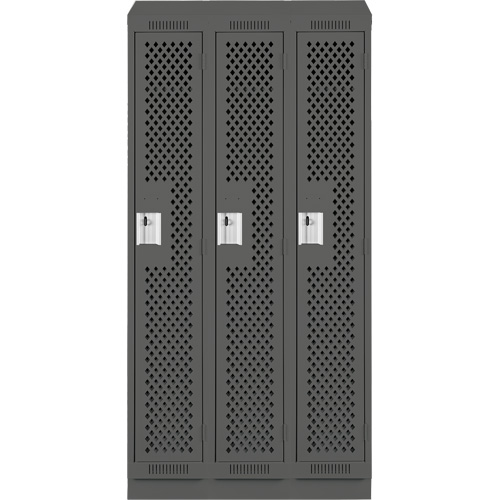 Clean Line Lockers, Bank of 3, 36" x 15" x 82", Steel, Charcoal, Rivet (Assembled), Perforated Nia-Chem Ltd.