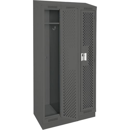 Clean Line Lockers, Bank of 3, 36" x 15" x 82", Steel, Charcoal, Rivet (Assembled), Perforated Nia-Chem Ltd.