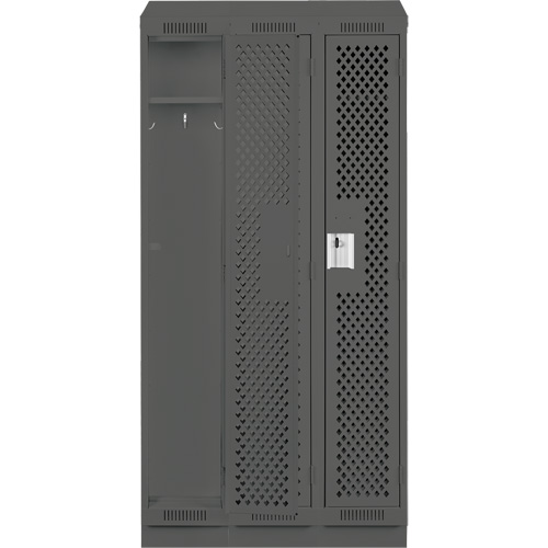 Clean Line Lockers, Bank of 3, 36" x 15" x 82", Steel, Charcoal, Rivet (Assembled), Perforated Nia-Chem Ltd.