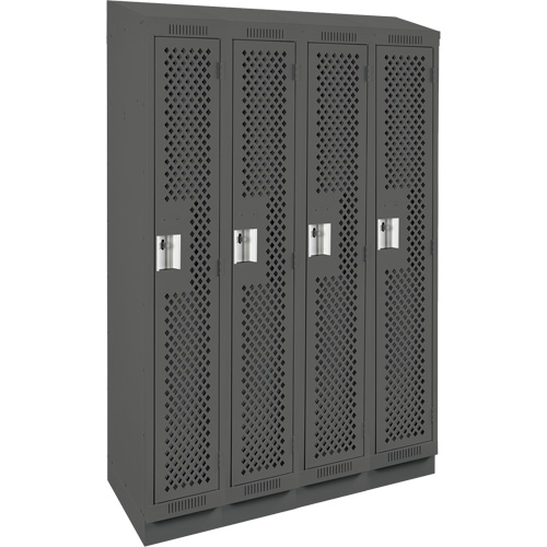 Clean Line Lockers, Bank of 4, 48" x 15" x 82", Steel, Charcoal, Rivet (Assembled), Perforated Nia-Chem Ltd.