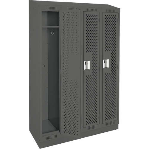 Clean Line Lockers, Bank of 4, 48" x 15" x 82", Steel, Charcoal, Rivet (Assembled), Perforated Nia-Chem Ltd.