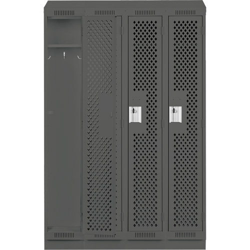 Clean Line Lockers, Bank of 4, 48" x 15" x 82", Steel, Charcoal, Rivet (Assembled), Perforated Nia-Chem Ltd.