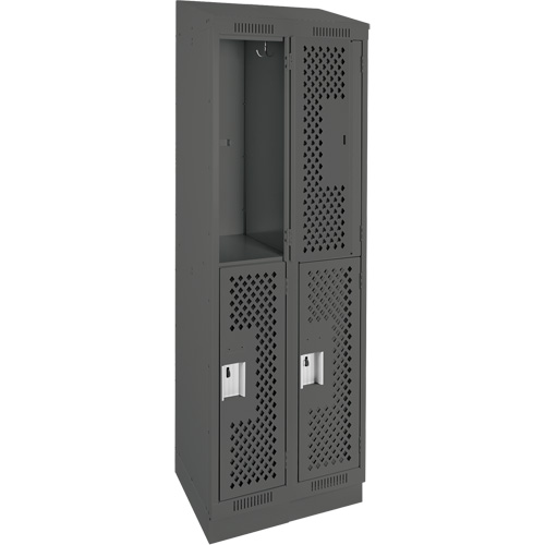 Casiers Clean Line, 2 niveaux, Bloc de 2, 24" x 12" x 82", Acier, Charbon, Rivet (assembl&eacute;), Perfor&eacute; Nia-Chem Ltd.