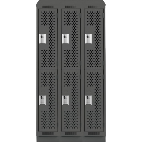 Clean Line Lockers, 2 -tier, Bank of 3, 36" x 12" x 82", Steel, Charcoal, Rivet (Assembled), Perforated Nia-Chem Ltd.
