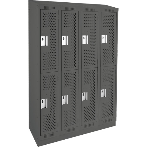 Clean Line Lockers, 2 -tier, Bank of 4, 48" x 12" x 82", Steel, Charcoal, Rivet (Assembled), Perforated Nia-Chem Ltd.
